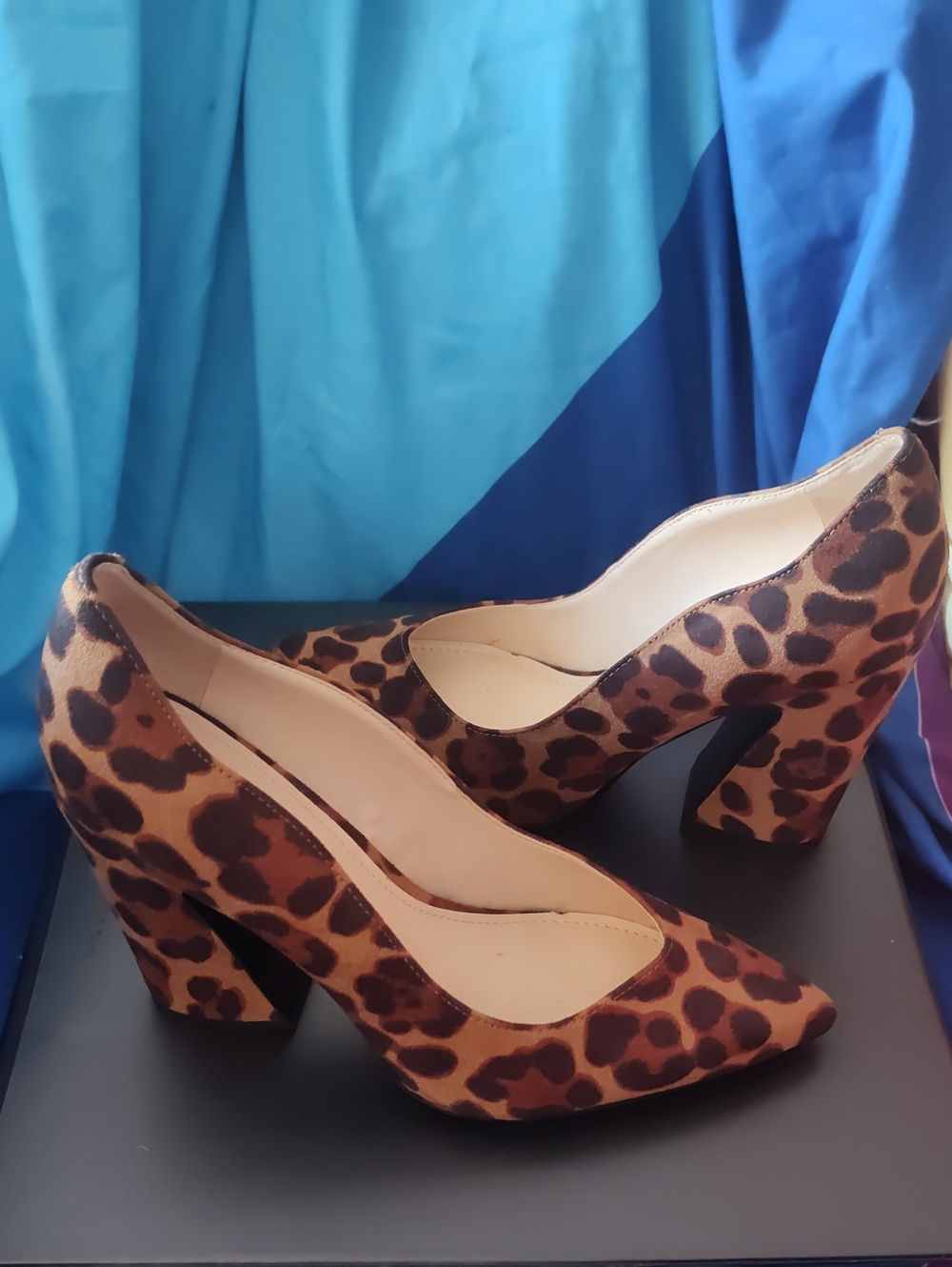 Leopard Print Block Heel Pumps - Nine west